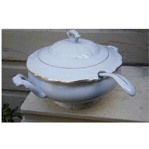 Waza Walbrzych Fine Bone China Tureen, Lid & Spoon with Gold Gilded Trim